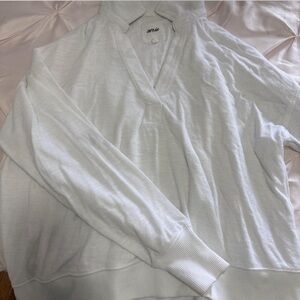 aerie White Waffle V-Neck Pullover